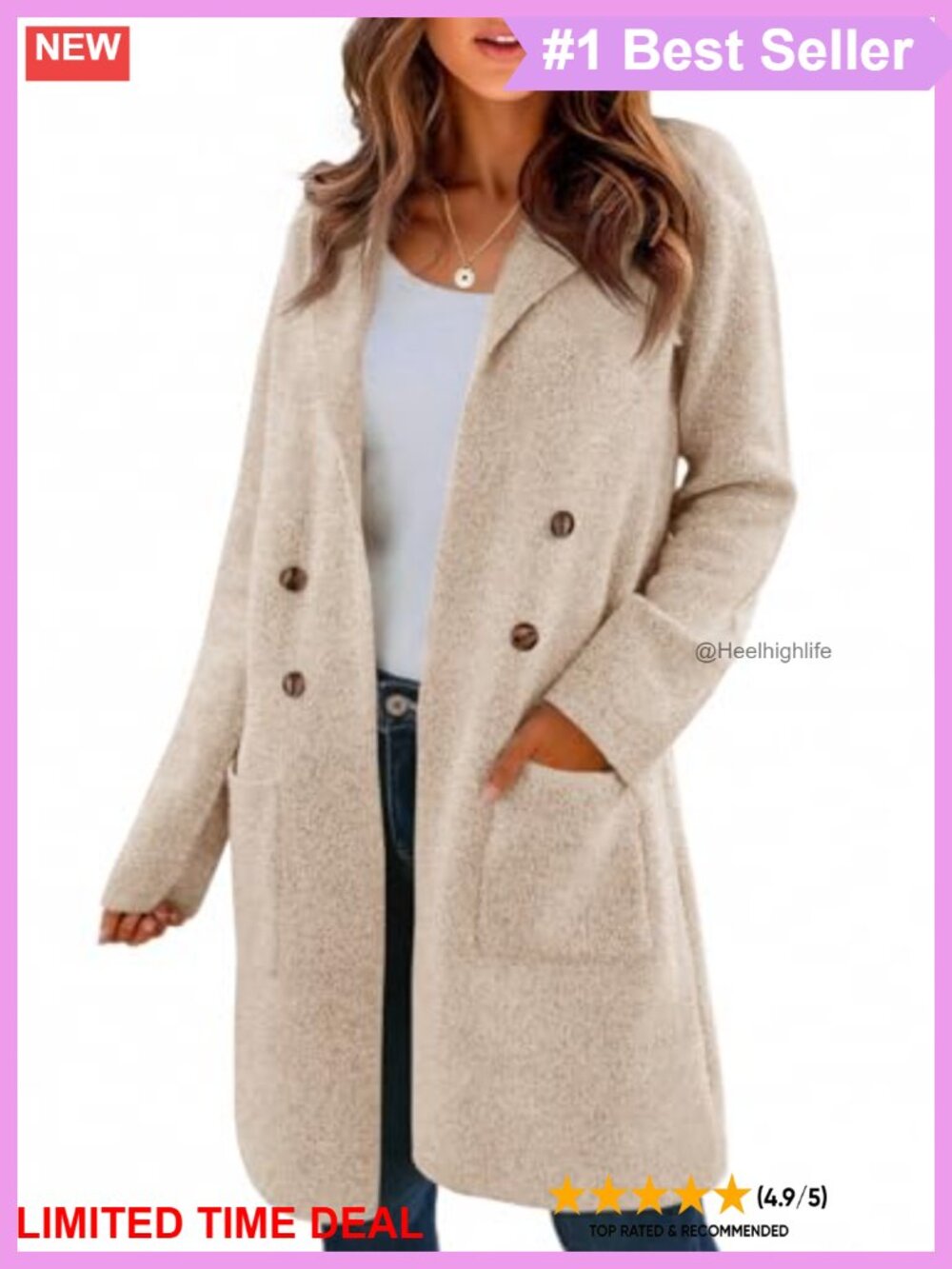 Long Open Front Chunky Knit Cardigan Lapel Coatigan Sweater Blazer